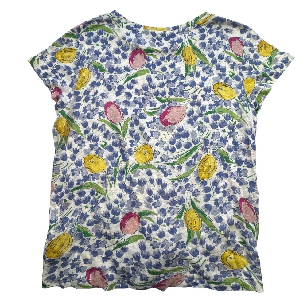 Polo Ralph Lauren Floral Linen Knit Tie Front Top Womens Medium Blue Tulip Tee - Picture 2 of 11
